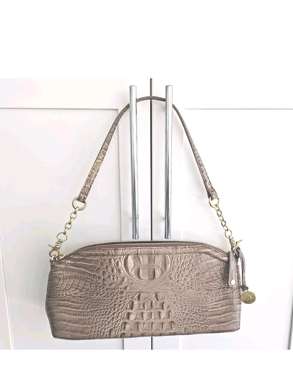 Brahmin Audrey Melbourne Taupe Croc-Embossed Shoulder Bag